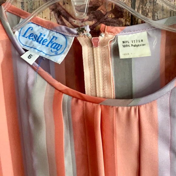 60s 70s VINTAGE LESLIE FAY SILKY LS STRIPE BELTED PRARIE BOHO MIDI DRESS 6 VTG - Picture 4 of 16